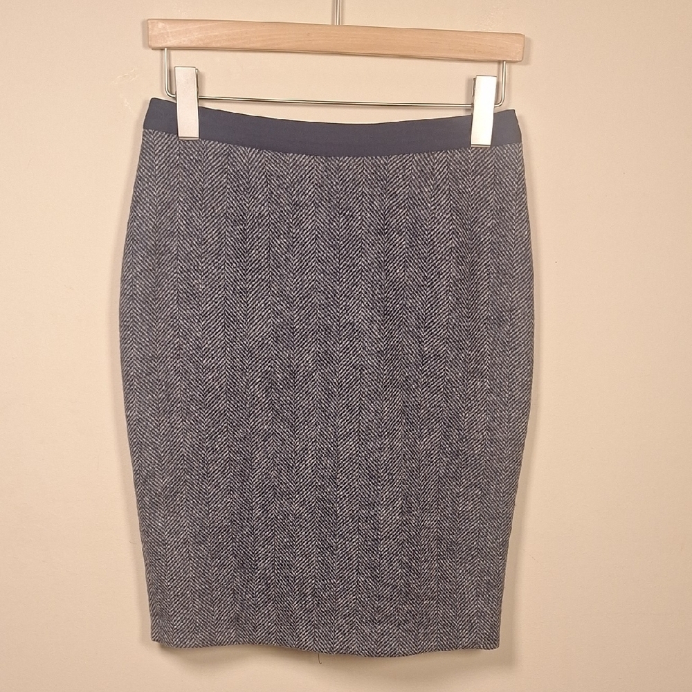 Boden British Tweed By Moon Herring Bone Print Wool Pencil Skirt Size 4P